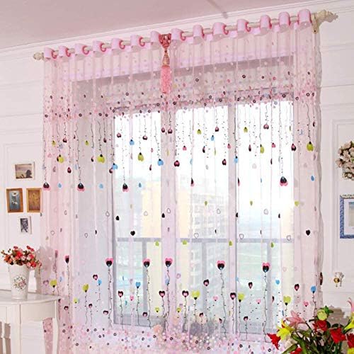 JGFJLO Bordadas de bordados de plantas, cortinas de voil de bolso da haste de janela para o quarto de quarto de crianças Tratamento floral tule rosa 300x270cm