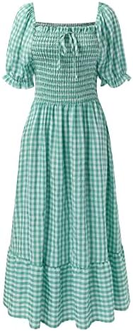 Vestidos longos de verão para mulheres 2023 Novo vestido plissado de enrolar com colarinho quadrado de colarinho quadrado de manga curta longa