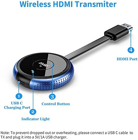 Timbootech HDMI transmissor sem fio de 165 pés - 1 O receptor pode ser emparelhado com 8 transmissores - interruptor por um clique - também compatível com outras marcas receptor HDMI sem fio