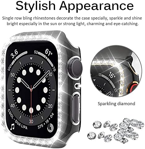 DJDLFA Diamond Crystal Case para Apple Watch 7 6 SE 40mm 44mm 41mm 45mm Iwatch Series 5 3 38mm 42mm Capas de proteção
