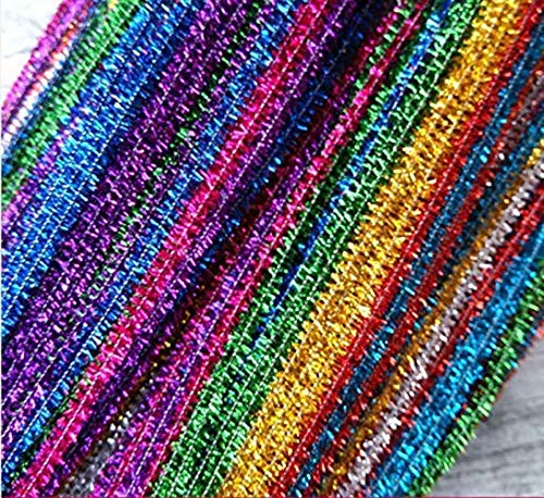 300pcs Glitter Sparkle Pipe Cleaners Tinsel Chenille Hastes, 10 cores Limpadores de tubos metálicos para artesanato DIY, artes, casamento, casa, festa, decoração de férias 6 mm x 12 polegadas
