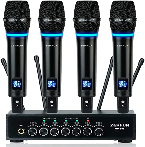 Zerfun Sistema de microfones sem fio UHF de 4 canais