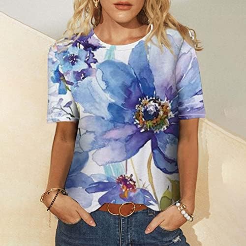 Tops fofos para mulheres de verão feminino casual camiseta de camiseta pescoço de manga curta de tampa solta Mulheres de manga comprida