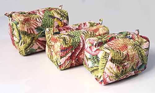Block Print Make Up Bag, conjunto de 3 peças Bolsa de gadget, presente artesanal para mulheres grandes bolsas cosméticas, presente