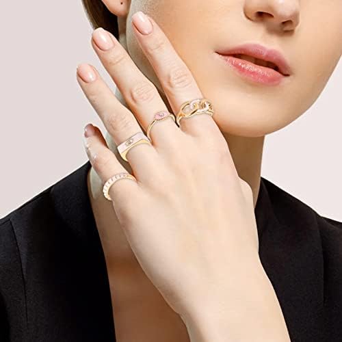 Anéis para mulheres rosa pingando óleo diamante incrustado anel de 7pcs cadeia serpentina estrela pingente anel conjunto