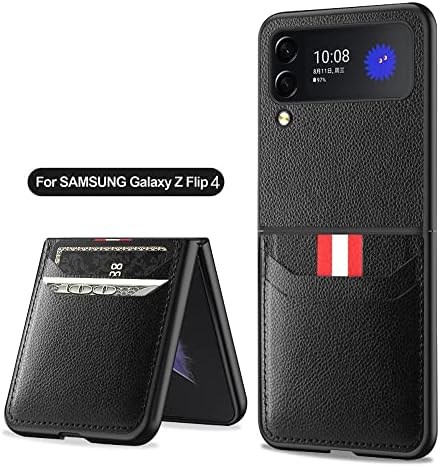 Carteira Shieid Samsung Z Flip 4 Case, Galaxy Z Flip 4 Caixa com carteira de couro Lychee Pattern Case de telefone compatível com Samsung Galaxy Z Flip 4 5G, Black