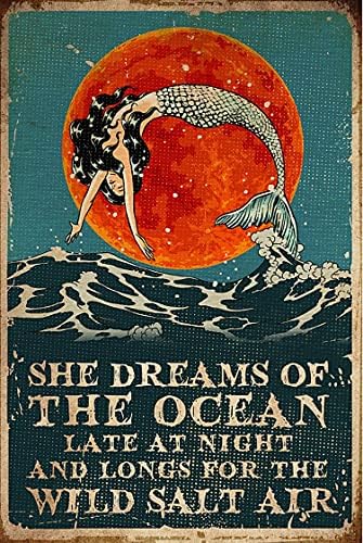Mermaid de lata de lata vintage Dreacoss, ela sonha com o amante da sereia da sereia oceânica, menina onda onda de alumínio,