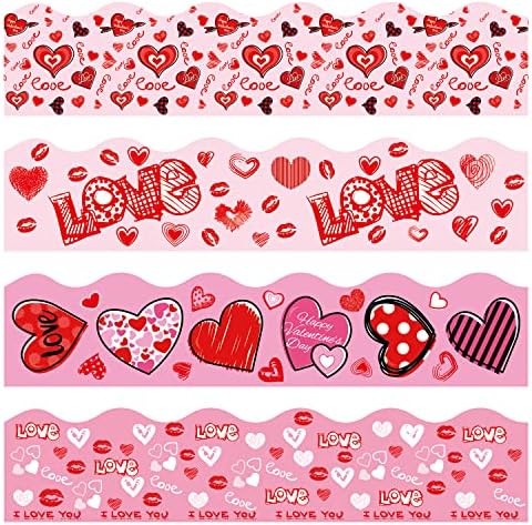 Quera 45,9ft Valentine Heart Bulletin Board Border Borroped adesivo de fronteira Valentine Auto -adesivo decorativo decoração