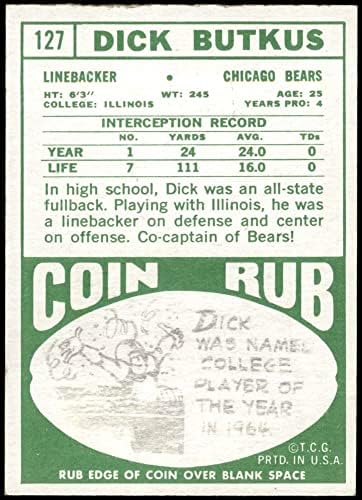 1968 Topps 127 Dick Butkus Chicago Bears VG/Ex Bears Illinois