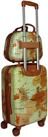 Viajante mundial Europa de bagagem de mão de mão de 2 peças com TSA Lock, Brown, One_size