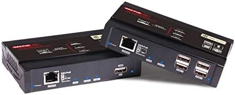 4K HDMI KVM USB Extender, KVM sobre IP Suporte IP Gigabit Poe Network Switch até 383ft Cat6 para receptor HDMI, 4K@30Hz USB 2.0 Lantency Baixa para EDID JPEG2000 Extender