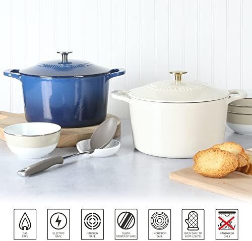 Martha Stewart Gatwick 7 Qt Esmalte o forno holandês de ferro fundido, linho com botão de ouro