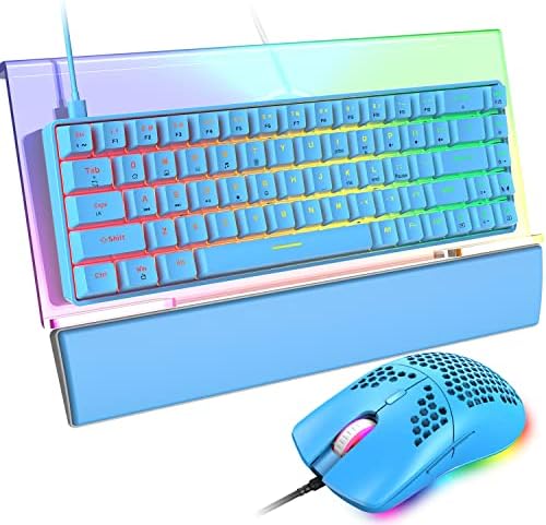 60 % do teclado mecânico Teclado Blue Switch RGB 18 Litada retroiluminada, mouse de jogos leves 6400 dpi, mousepad, descanso de wirst,