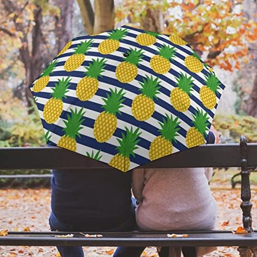 Pineapple listrado Travel à prova de vento 3 dobra guarda -chuva automática Compact Dobling Manual Rainbrella para Rain Sun
