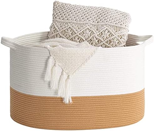 Indressme grande cesta de lavanderia de corda, jogue cesto de cobertor para sala de estar, cesta decorativa de berçário