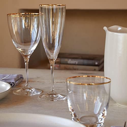 Casafina, coleção Sensa, drinques de vidro, conjunto de 6 copos de copos, borda dourada, 14 oz