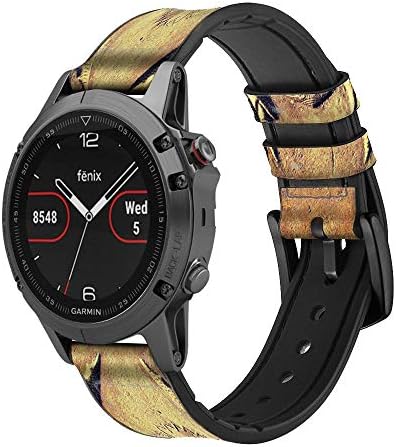 CA0303 egípcio Scarab Beetle Graphic Impresso Couather & Silicone Smart Watch Band Strap for Garmin Approach