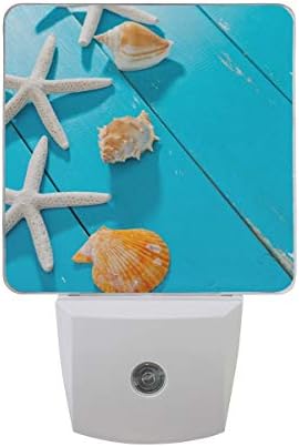 NAANLE Conjunto de 2 mar litoral de praia oceânica Starfish em madeira rústica azul verão marinho marinho vida sensor automático levou o anoitecer para Dawn Night Light Plug in Indoor para adultos
