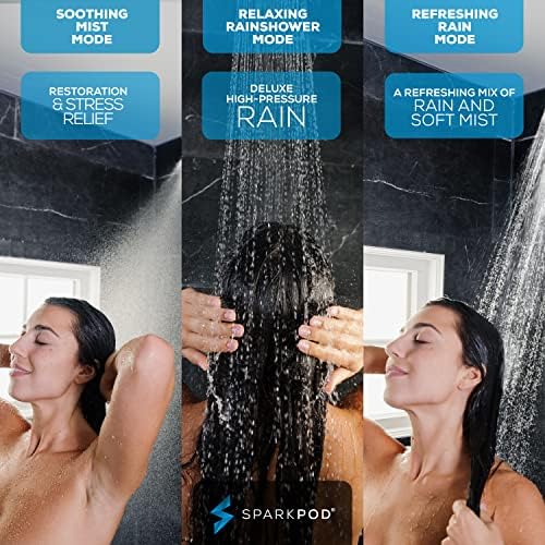 Sparkpod 7 Spray Configurações da cabeça do chuveiro - Cabeça de chuveiro de alto fluxo ajustável com configuração de névoa - cabeça de substituição do chuveiro para o banheiro