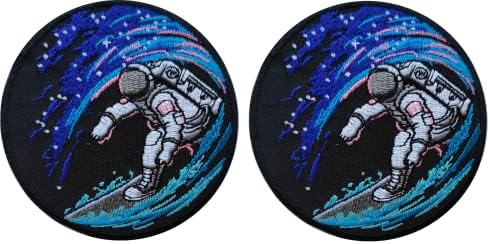 2 PCS Space Surfing Astronaut Patch - Regra de surfista de espaço legal - Ferro bordado ON/Costure para mochila,