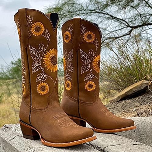Teprec Womens Cowgirl Boots Women Western Cowboy Boots Mid Calf Cowgirl Boot Boots Sapatos de Inverno Crescedor Botas Cowboy