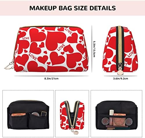 Psvod Love Heart Leather Cosmetic Bag, Bolsa de cosméticos com zíper de viagem, bolsa de cosméticos portáteis para mulheres e meninas