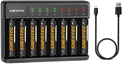 Shentec 8 Bay Fast AAA AA Carregador de bateria com 8pcs 2500mAh Ni-MH AA Baterias recarregadas