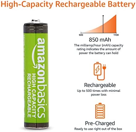 Basics 12-Pack Recarregável AAA NIMH Baterias de alta capacidade, 850 mAh, recarregue até 500x vezes, pré-carregada