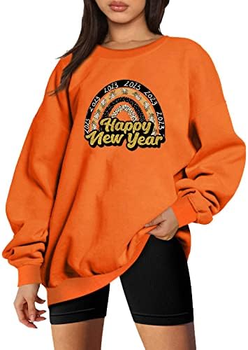 2023 Sweaters de feliz ano novo para mulheres de manga longa de manga longa.