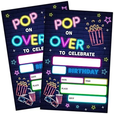 Cartões de convite de aniversário da noite do filme GLOW, Backyard Party Party Party Convite, suprimentos de celebração de festa