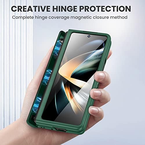 Ruky Stand Case for Samsung Galaxy Z Fold 4, estojo de corpo inteiro com protetor de tela embutido e proteção de dobradiça magnética