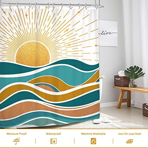 Glawry Abstract Ocean Sunrise Shower Curtain Waves Sea Sunset Banheiro de meados do século Moderno Minimalista Estética Boho Sun