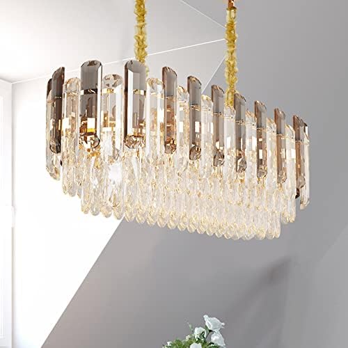 Lustre de cristal oval moderno de luxo: 24 3 camadas de teto pendurando luz pendente com 6 lâmpadas - lâmpada de luminária contemporânea
