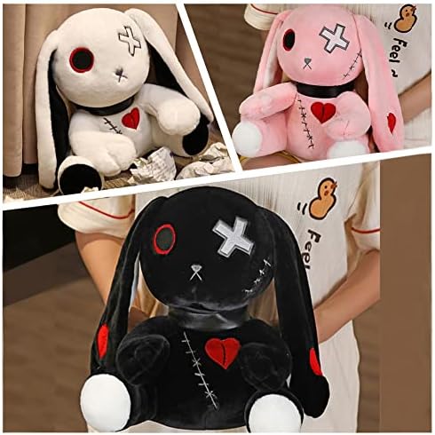 Hnzqe Creepy Gothic 11,8 Almofado de boneca de pluxinho rosa Kawaii Animal recheado Crazy Rabbit Plushie Toy Easter Halloween Gifts