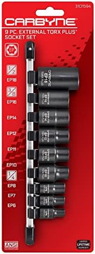 Carbyne Externo Torx Plus Socket Set - 9 peças, E6 a E18 | Crome Vanadium Steel, unidade de 1/4 de polegada, 3/8 polegadas
