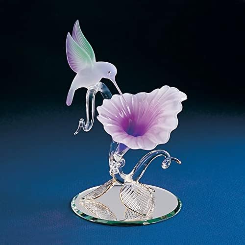 Hummingbird de barão de vidro com estatueta de flor de fúcsia