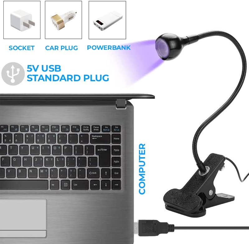Beaster USB 3W LED UV ULTRAVIOLET LAMPS | Corpo de lâmpada flexível de 360 ​​° | Comprimento da onda de 395nm | Plugue e reproduz