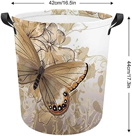 Foduoduo Roupa de cesta de cesta de flor Amarelo Butterfly Raundery Torno com alças Saco de armazenamento de roupas sujas