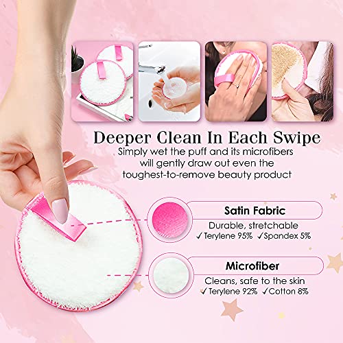 Hollywood Fashion Secrets Microfiber Makeup Remover Pads, dermatologistas testados, laváveis ​​e reutilizáveis ​​Pads de limpeza facial - 2 Puffs em 1 pacote