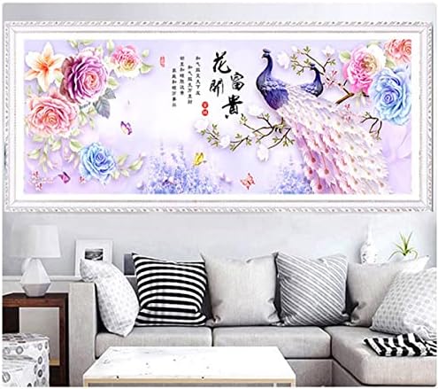 Instarry DIY 5D Diamond Painting Pavão completo Pavão e PEONY Mosaic Bordado Decorações de casa para sala de estar 47.2x19,7 polegadas