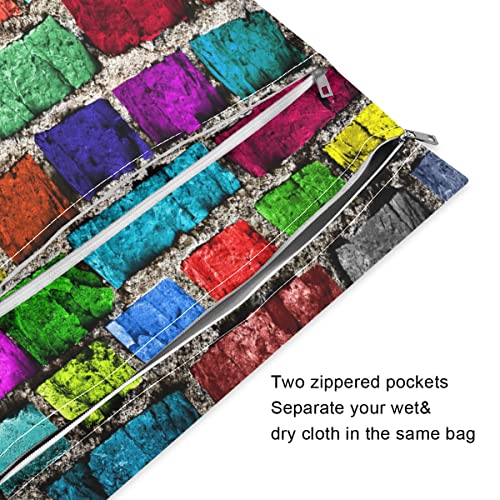 Kigai Rainbow Color Brick Wall Beach Saco seco molhado 2 pacote - Sacos de fraldas de pano - fraldas reutilizáveis ​​à prova d'água para itens sujos de bebê ou roupas molhadas