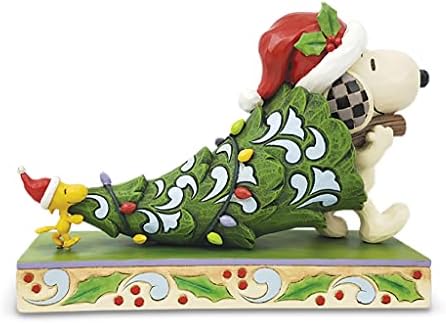 Amendoins Enesco de Jim Shore Snoopy e Woodstock carregando uma estatueta de árvore de Natal, 5,8 polegadas, multicolor