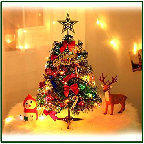 Tuliptown Mart 14,7in e 45cm Mini Christmas Tree com luzes de cordas LED, capota de estrela, ornamentos de bagas vermelhas para