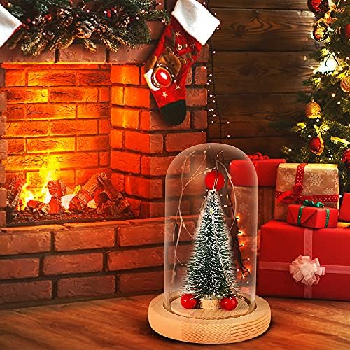 Geometec mini decorações de árvore de Natal em miniatura de árvore de Natal em cúpula de vidro com mini enfeites de natal em cúpula de vidro com luzes LED para decoração de festa de artesanato diy de Natal
