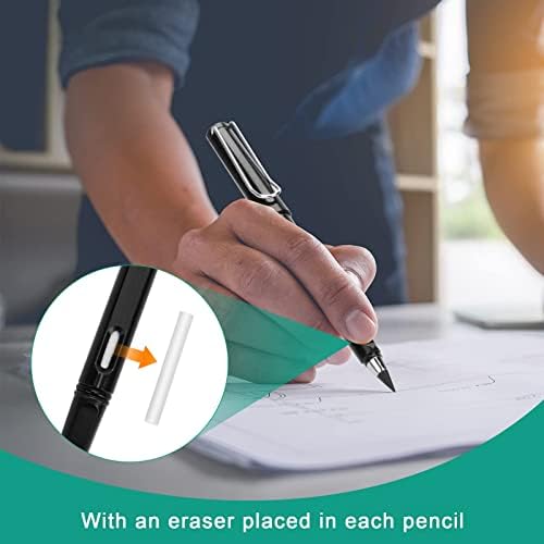 Lápis de lápis e lápis e lápis e lápis e lápis e lápis, caneta eterna reutilizável com borracha e pontas de substituição