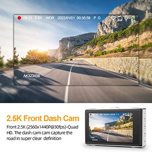 2,5k WiFi Dash Cam Front, câmera 1440p Qhd Dash para carros com super visão noturna, modo de estacionamento, exibição de 3 , ângulo