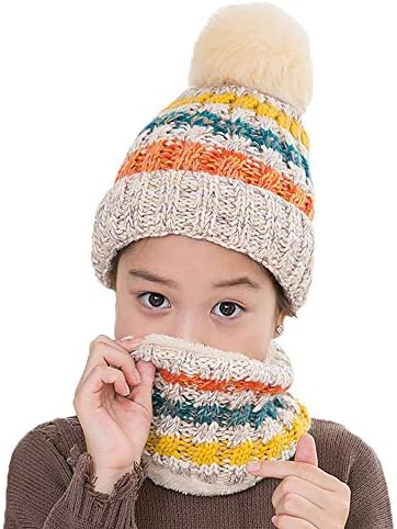 Fabeilai meninos meninos lenço de gorro de inverno Lenço de chapéu definido para crianças malhas de malha quente lenço de círculo
