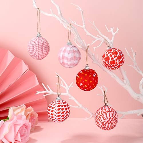 12 peças Ornamentos de bola do dia dos namorados Buffalo Verifique o amor Decorações de bola de coração Red e rosa