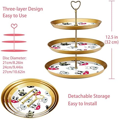 Bolo Stands Conjunto de 3, Bulldog Pug na xícara de café Pedestal Display Table Sobersert Stand para Celebração do chá de bebê