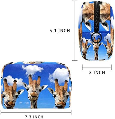 Bolsa de maquiagem tbouobt bolsa de bolsa cosmética bolsa bolsa com zíper, animais três girafas céu